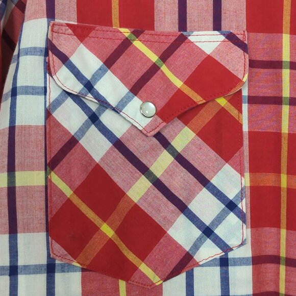 Vintage Ruddock Men's Long-Sleeve Shirt Red Plaid Western Shirt Pearl Snap sz M - Picture 7 of 16
